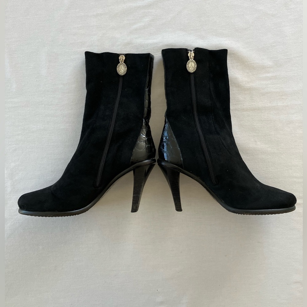 Donald J Pliner Shoe Boot Heel Stiletto Mid Calf Mottled Black Suede Black Sz 10 - Picture 3 of 17